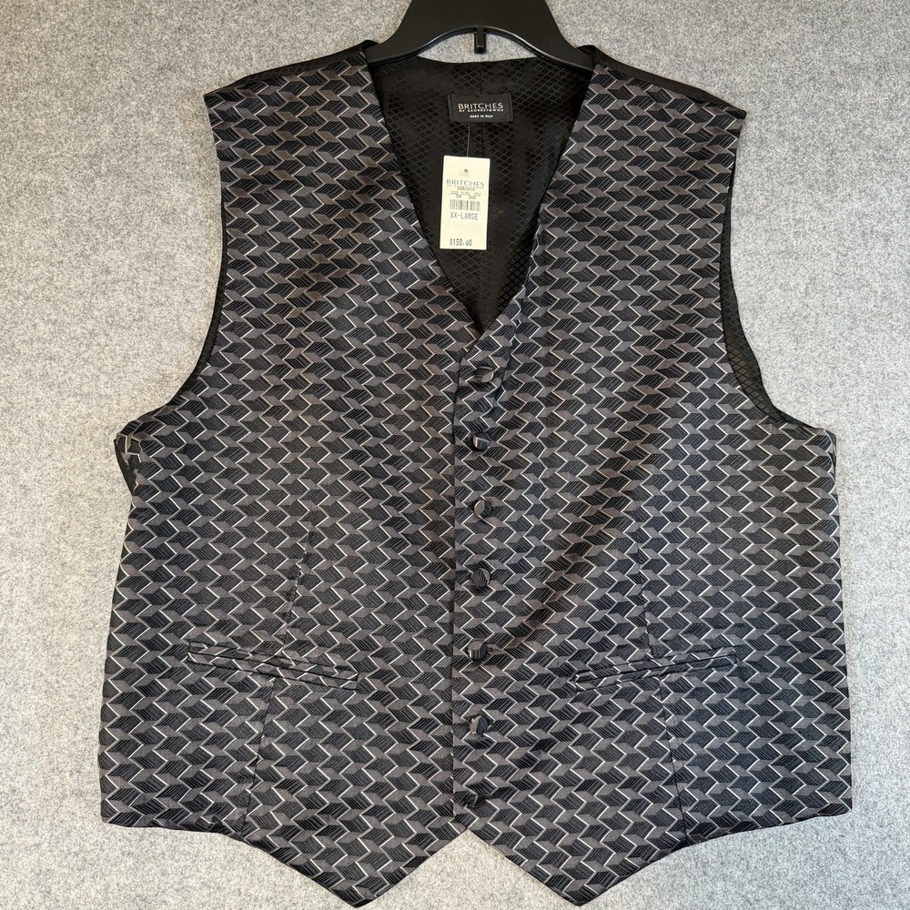 Britches Of Georgetowne Suit Vest Mens 2XL Gray Silk Geometric Made In Italy